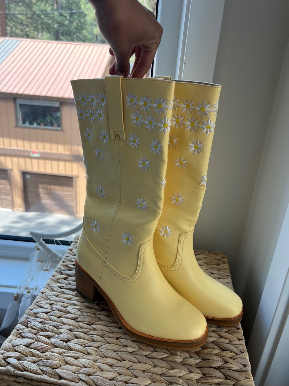 Yellow Daisy Embroidered Mid-Calf Women's Boots